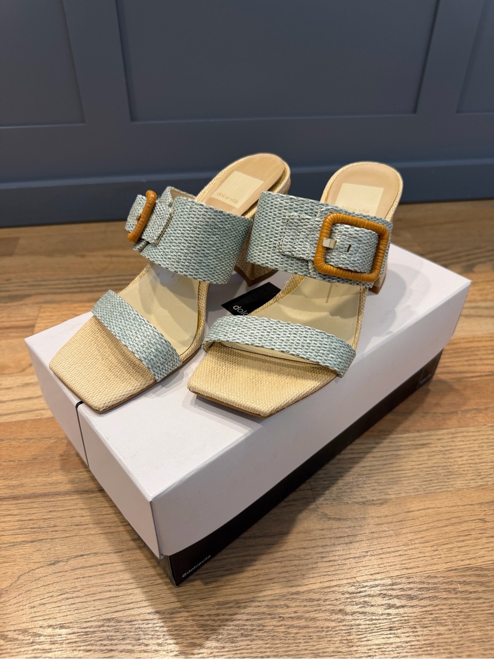 Dolce Vita Post Heel in Mint Raffia, Size 6